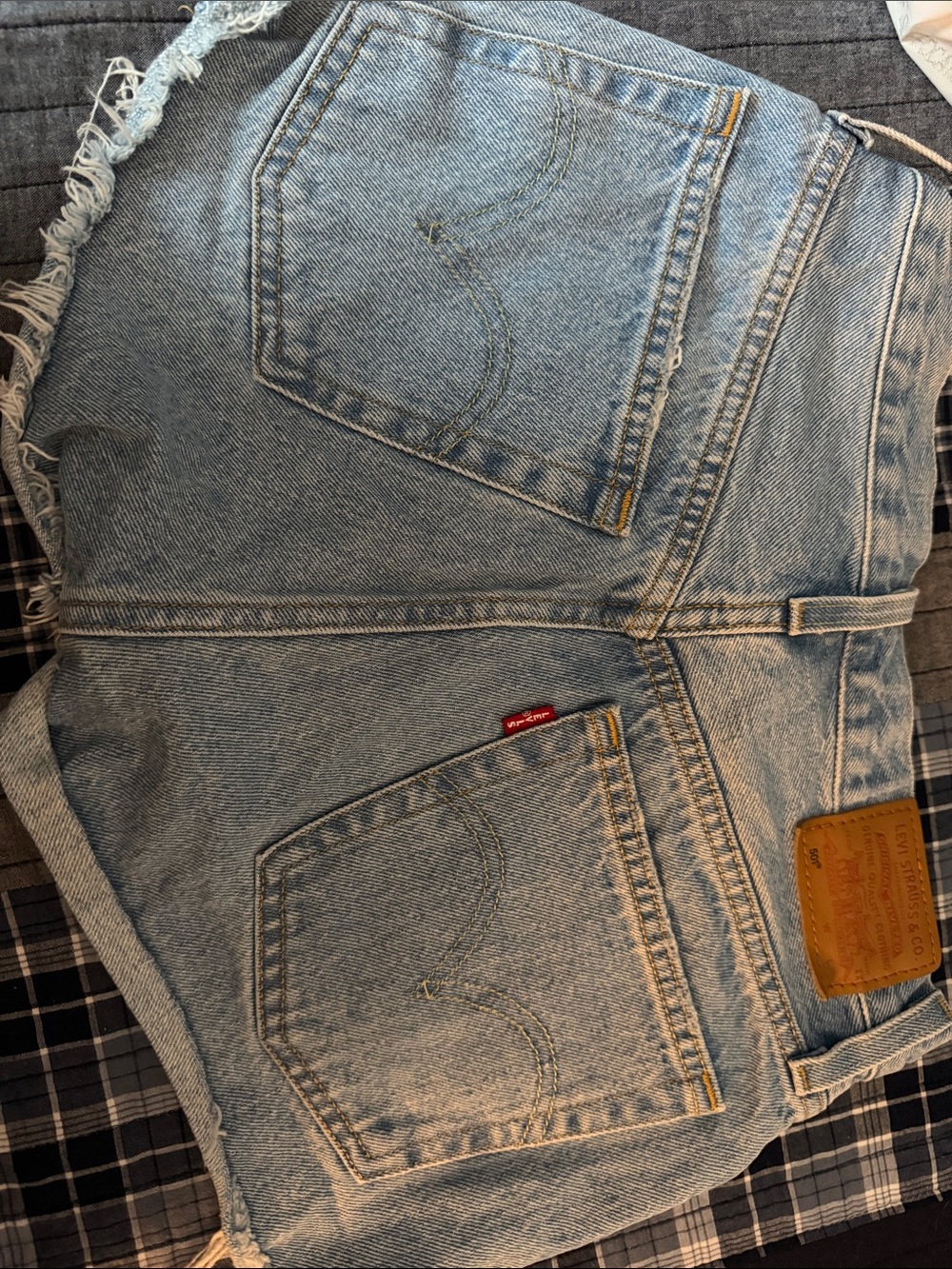Levi's Light Blue Distressed Denim Cutoff Shorts - Picture 2 of 3